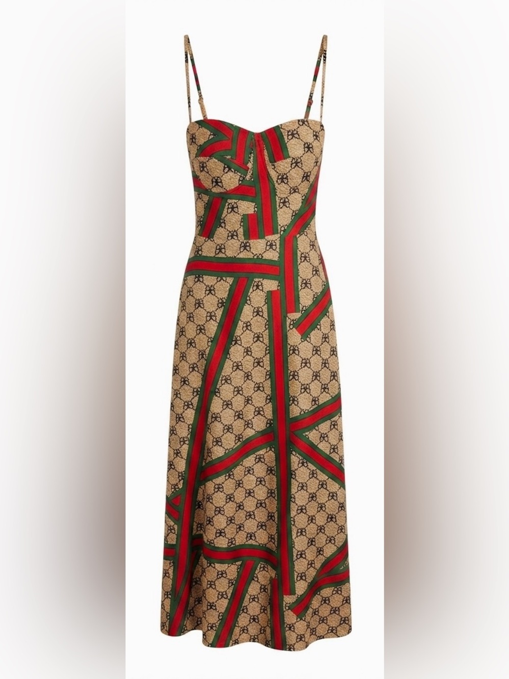 Beige Butterfly Monogram Smocked Maxi Dress Adjustable Straps Pockets Sundress - Picture 2 of 11